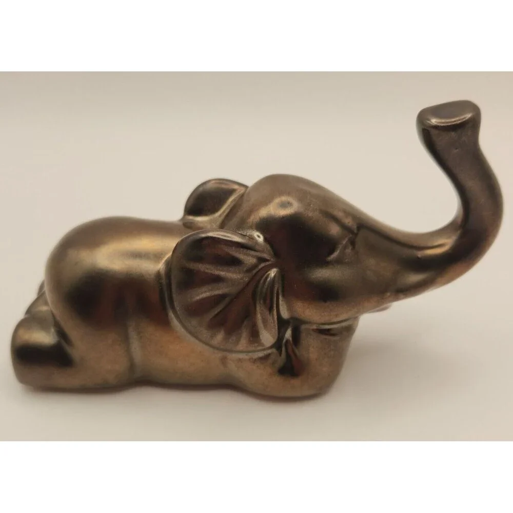 Elephant Figurine Statue Bronze Glazed Ceramic Cute Playful Whimsical 5